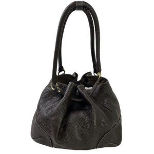 Talbots Womens Genuine Leather Dark Brown Handbag Purse Bucket Drawstring Bag